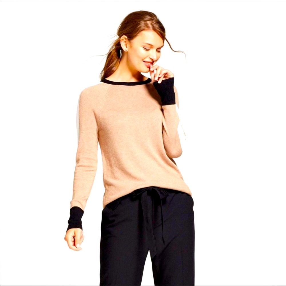 A New Day Tan striped color block sweater